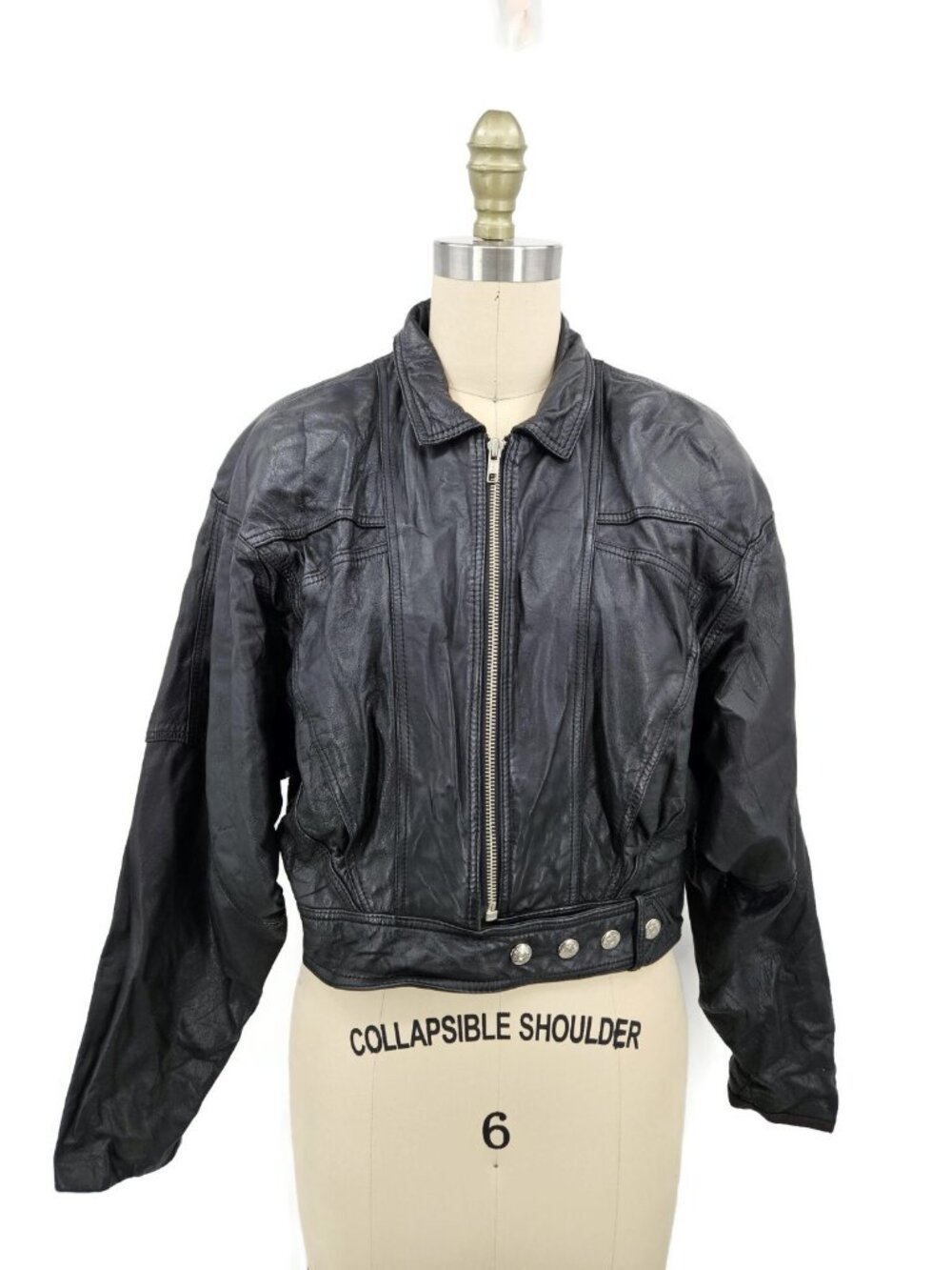 Vtg Yucatan Bay Black Leather Jacket Womens S? Moto Bomber Lace Up Back